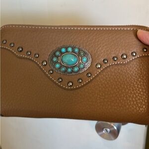 Elegant Brown Wallet with Turquoise Accent